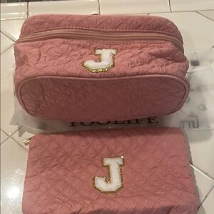 Pink Quilted Makeup Bag Set